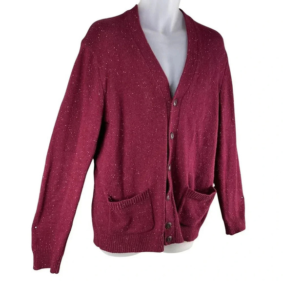 VTG Y2K 90s Gap Mens L Burgundy Cardigan Sweater Pockets Wool Blend Grandpacore - Picture 6 of 16